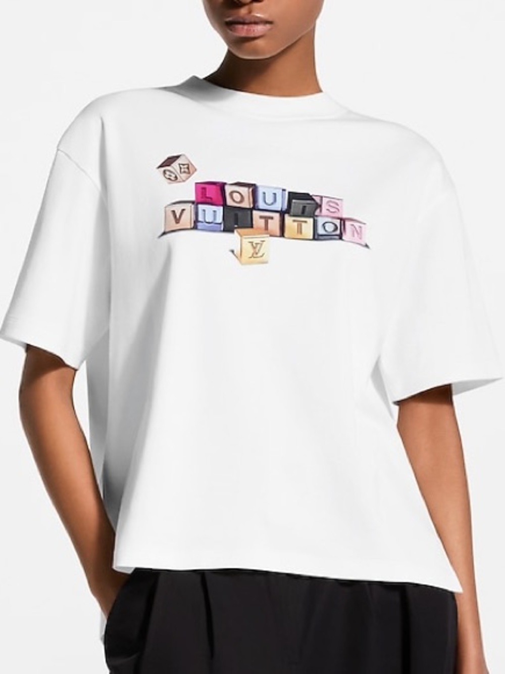 Louis Vuitton White Graphic Logo T-Shirt with Multicolor Blocks